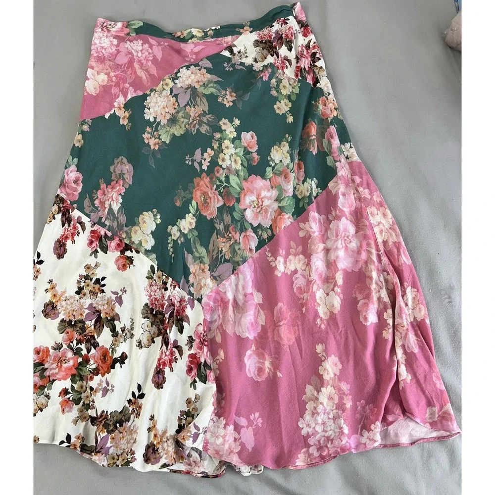 Kachel X Anthropologie‎ Mixed Print Slip Skirt Patchwork Boho Women's Sz 24W